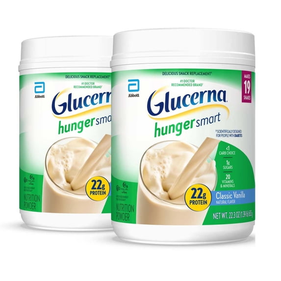 Glucerna Hunger Smart Diabetic Protein Shake, Classic Vanilla, 22.3-oz Tub, 2 Count