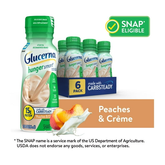 Glucerna Hunger Smart Diabetic Protein Shake, Peaches & Crème, 10-fl-oz Bottle, 6 Count