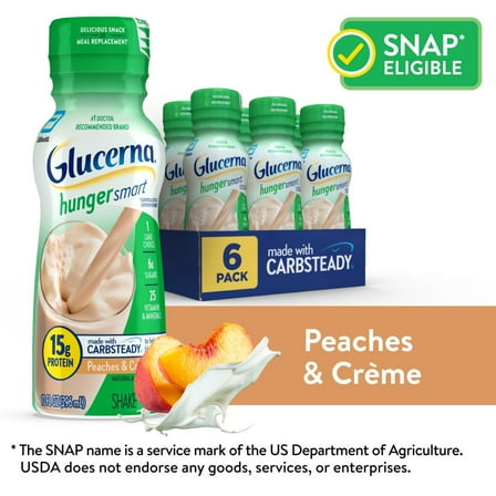 Glucerna Hunger Smart Diabetic Protein Shake, Peaches & Crème, 10-fl-oz Bottle, 6 Count