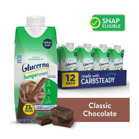 Glucerna Hunger Smart Meal Size Diabetic Protein Shake, Classic Chocolate, 16-fl-oz Carton, 12 Count