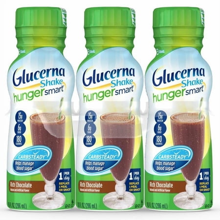 Glucerna Hunger Smart Shake, Rich Chocolate, 10 ounce Bottle, 10 ounce Serving Size, 180 Calories per Serving, 12 Count