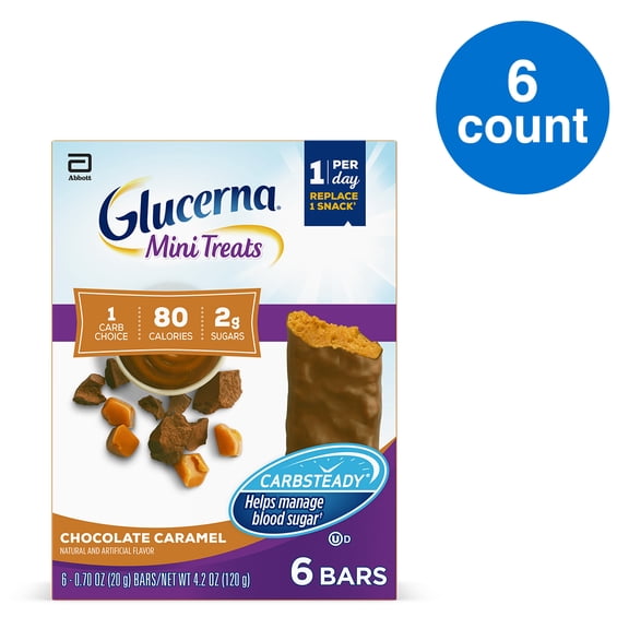 Glucerna Mini Treats Diabetic Snack, Chocolate Caramel, 6-Bar Pack, 6 Count