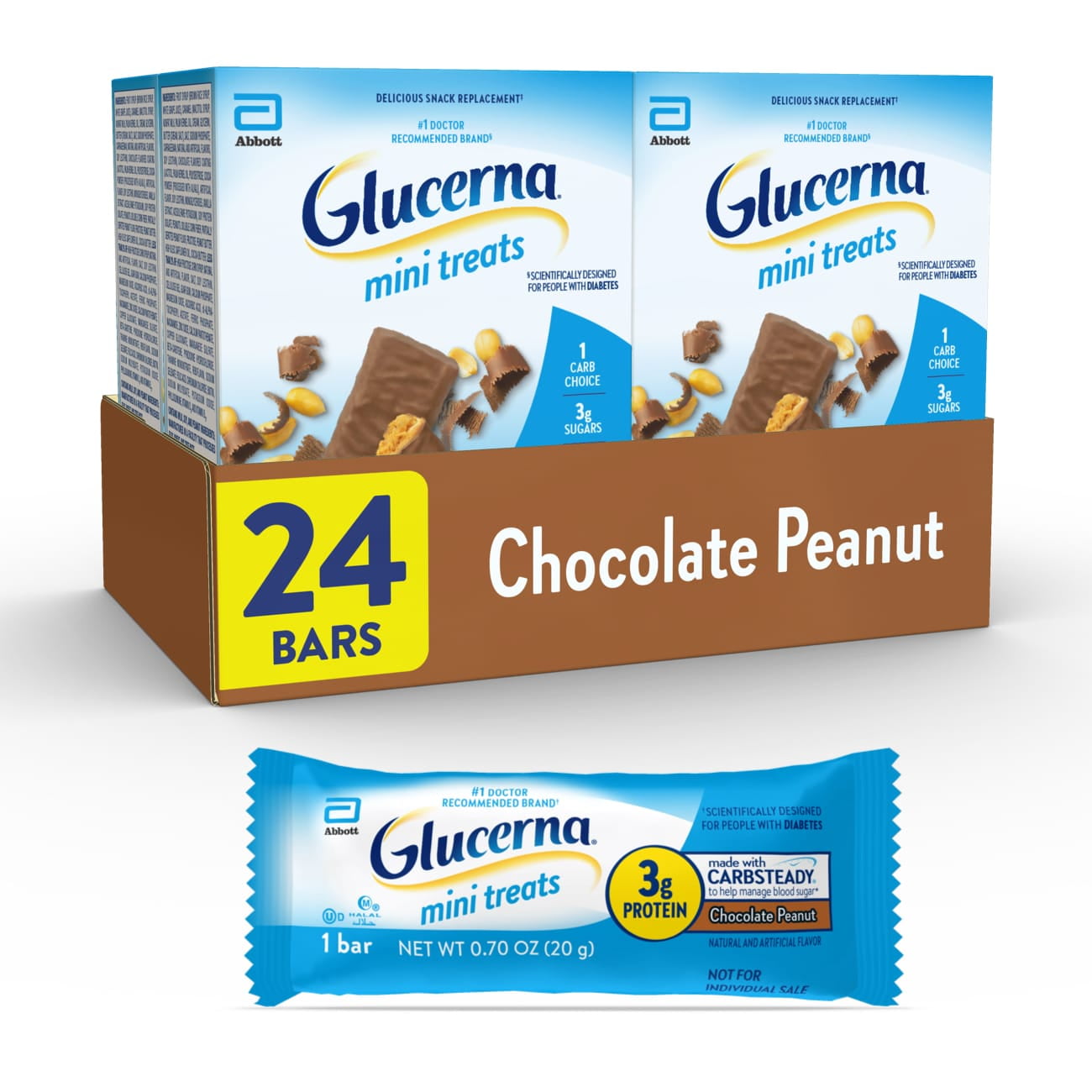 Glucerna Mini Treats Diabetic Snack, Chocolate Peanut, 6-Bar Pack, 24 ...