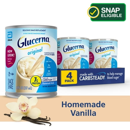 Glucerna Nutritional Snack Shake, Homemade Vanilla, 8-fl-oz Can, 4 Count