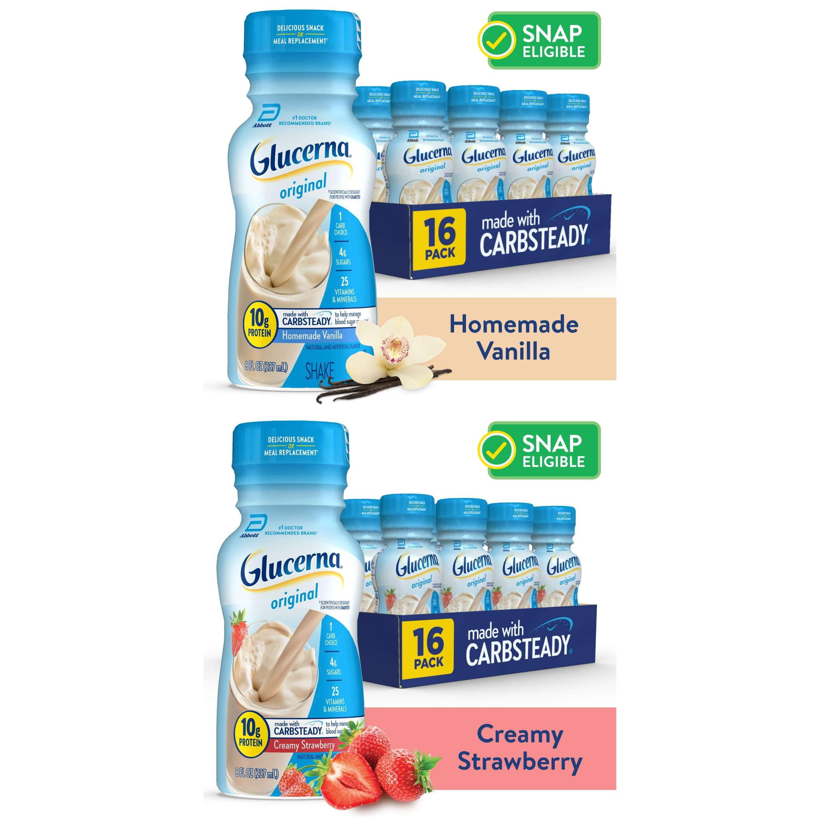 Glucerna Original Diabetic Protein Shake 32Ct Variety Pack (16 Vanilla & 16 Strawberry)
