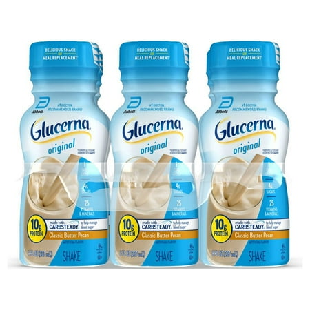 Glucerna Original Diabetic Protein Shake, Classic Butter Pecan, 8 fl oz Bottle, 6 Count