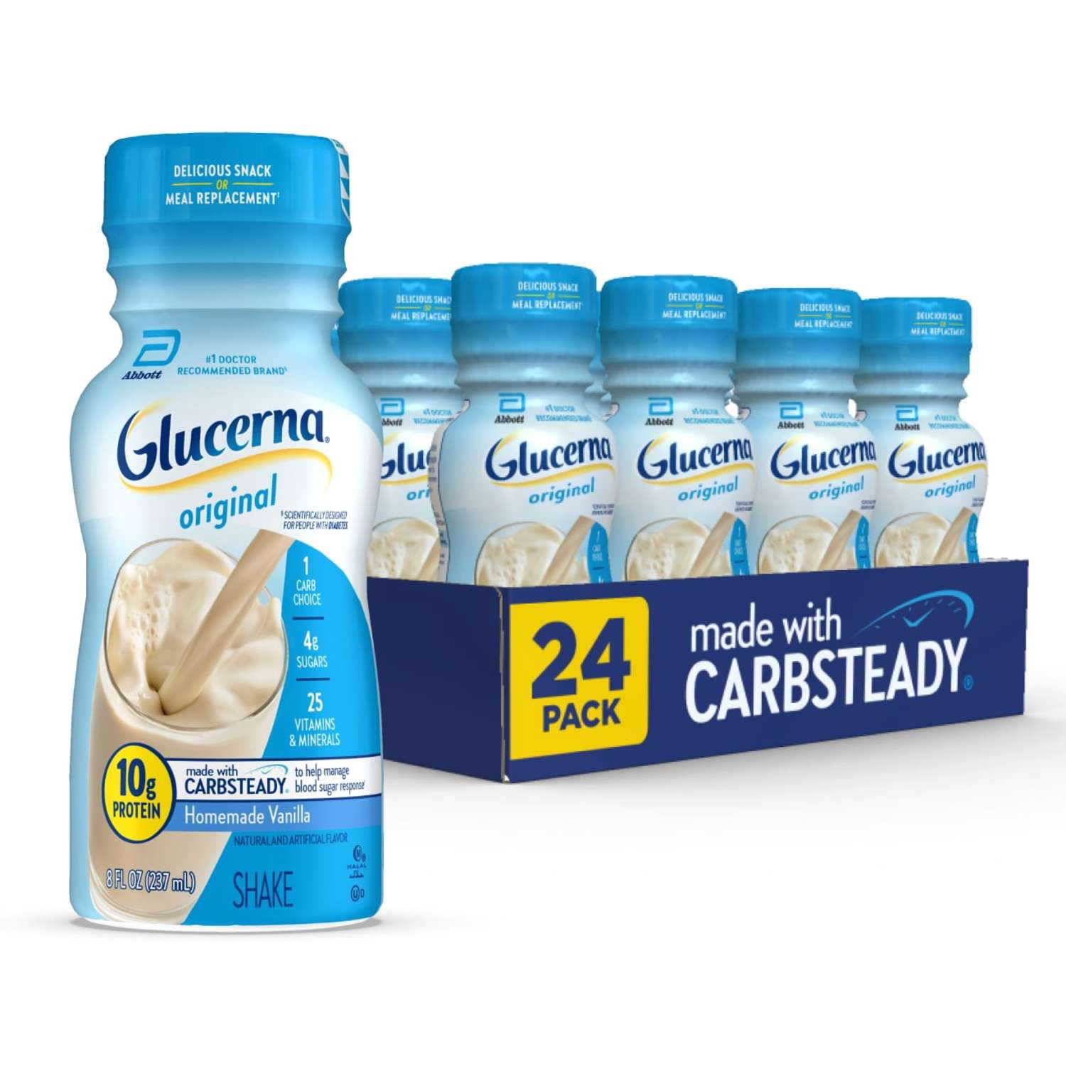 Glucerna Original Diabetic Protein Shake, Homemade Vanilla, 8 fl oz Bottle, 24 Count