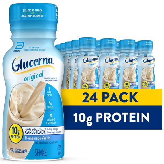 Glucerna Original Diabetic Protein Shake, Homemade Vanilla, 8-fl-oz Bottle, 24 Pack