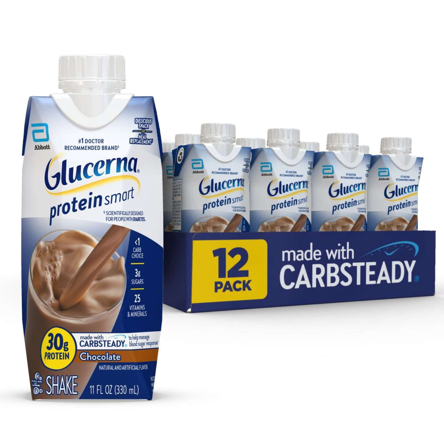 Glucerna Protein Smart Diabetic Shake, Chocolate, 11 fl oz carton, 12 Count