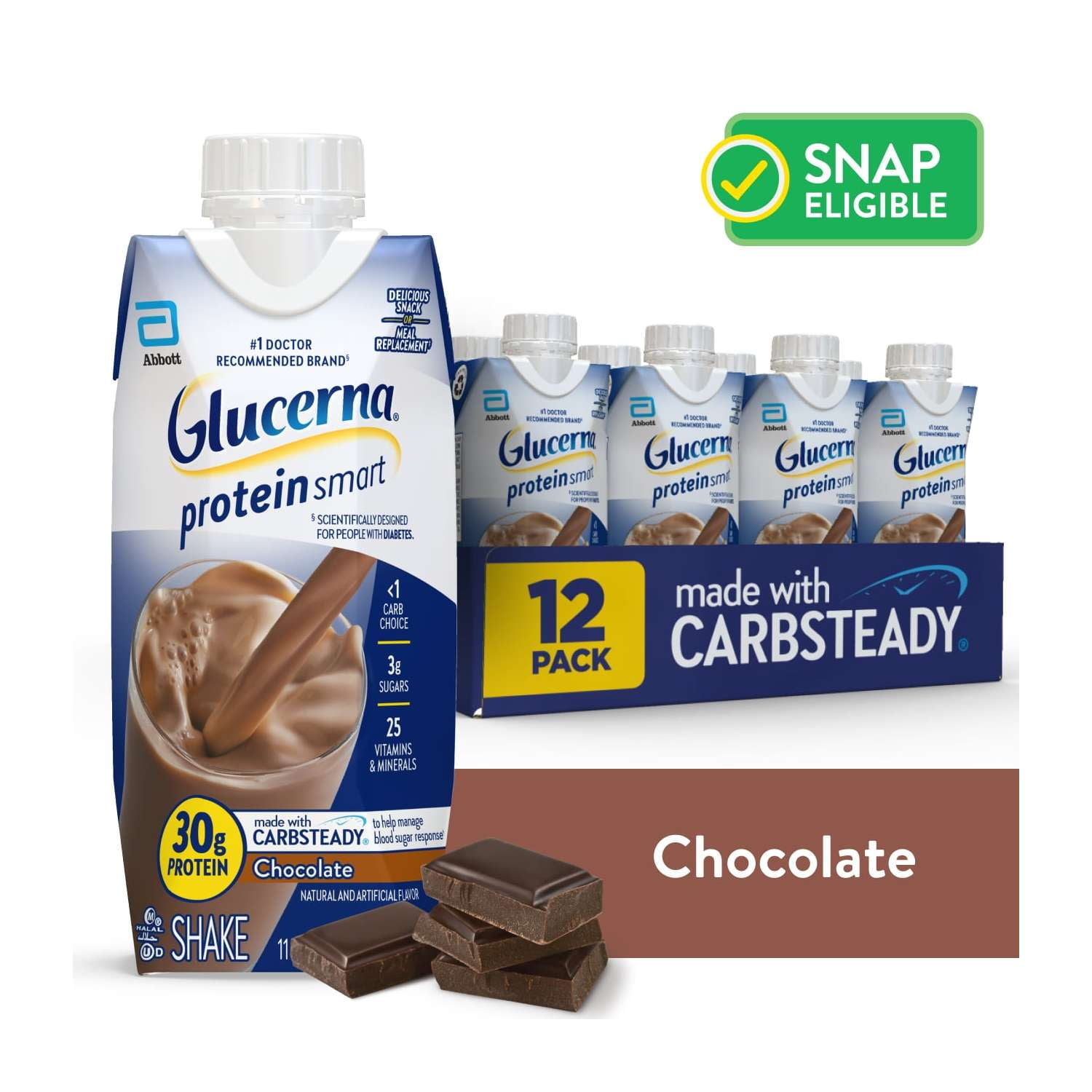 Glucerna Protein Smart Diabetic Shake, Chocolate, 11 fl oz carton, 12 Count