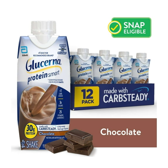 Glucerna Protein Smart Diabetic Shake, Chocolate, 11 fl oz carton, 12 Count