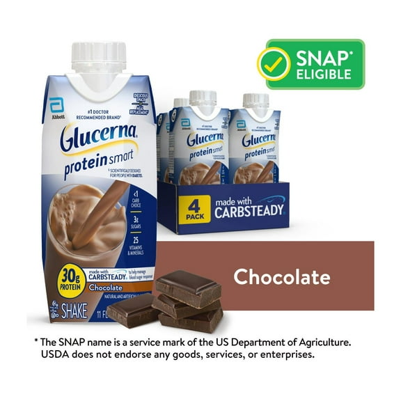 Glucerna Protein Smart Diabetic Shake, Chocolate, 11 fl oz carton, 4 Count