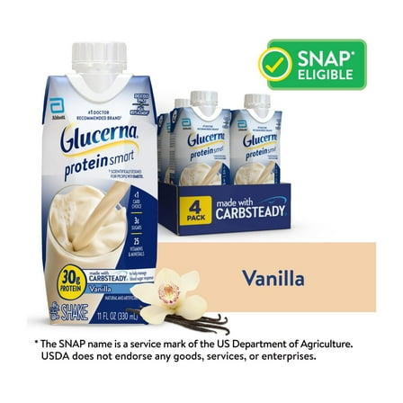 Glucerna Protein Smart Diabetic Shake, Vanilla, 11 fl oz carton, 4 Count