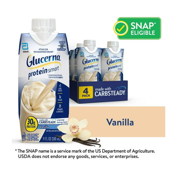 Glucerna Protein Smart Diabetic Shake, Vanilla, 11 fl oz carton, 4 Count