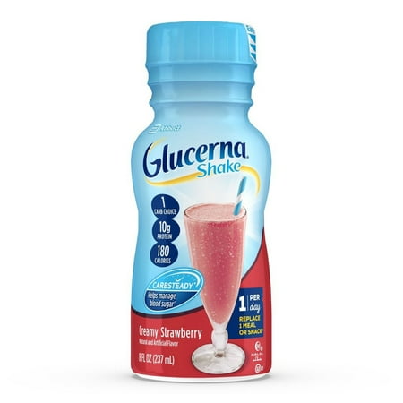 Glucerna Shake Diabetic Formula with Carb Steady, Creamy Strawberry, 8 oz. Bottles | Pack of 6