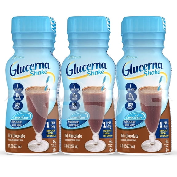 Glucerna Nutritional Shake Rich Chocolate, Diabetes Nutritional Drink with Balanced Carbohydrates and Protein, 8 fl oz Ready to Drink Bottles (Pack of 4)