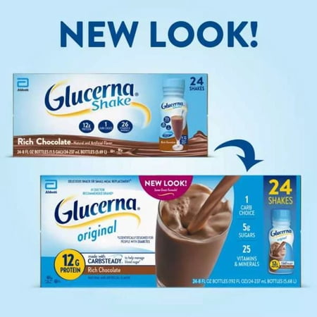 Product of Glucerna Diabetes Nutritional Shake Rich Chocolate Ready-To-Drink Bottles, 24 pk./8 oz.