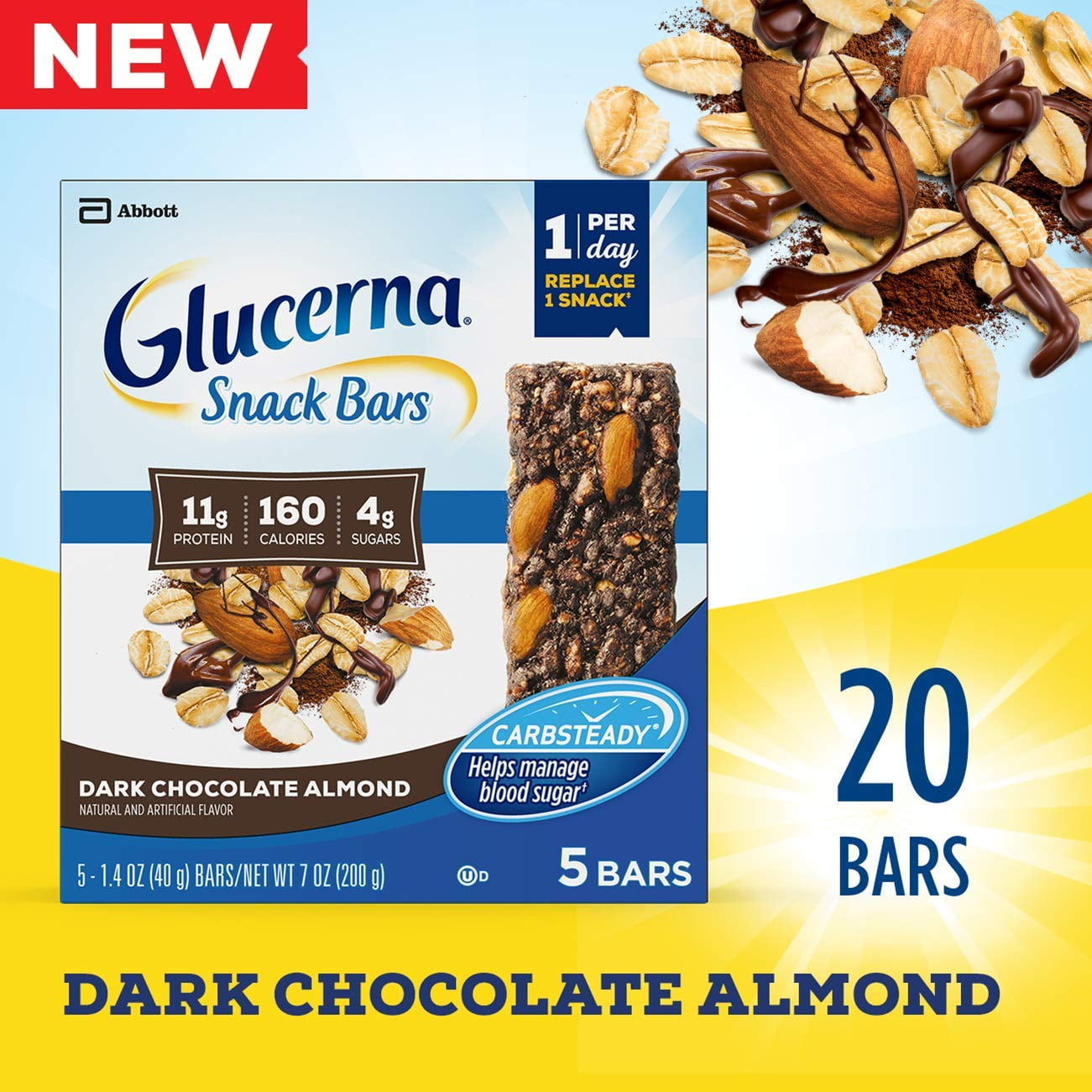 Glucerna Snack Bars, To Help Manage Blood Sugar, Diabetes Snack Replacement, Dark Chocolate