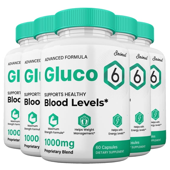 Gluco 6 Blood Support Capsules, Gluco 6 Pills All Natural Formula, Gluco6 Supplement Maximum Strength (5 Pack)