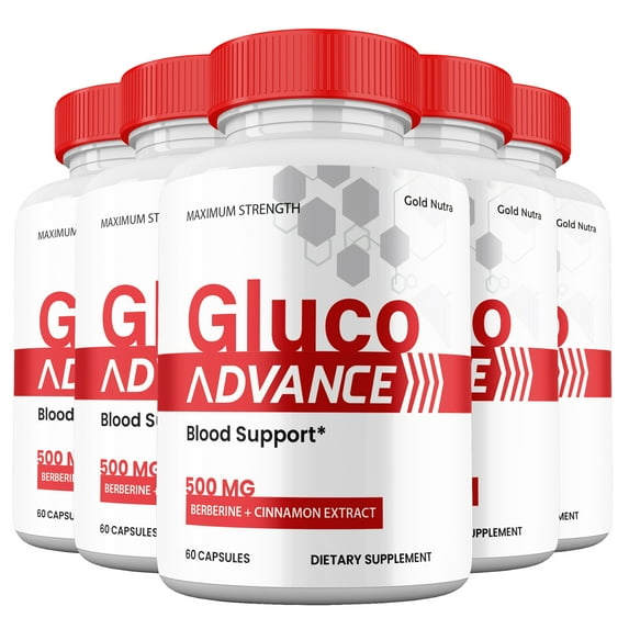 Gluco Advance Capsules, Gluco Advanced Pills Blood Support Supplement Maximum Strength, All Natural Glycogen Formula (5 Pack)