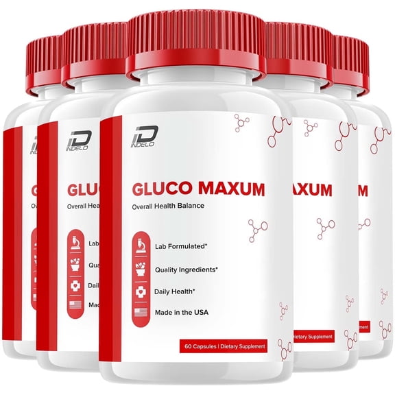 Gluco Maxum Capsules  Gluco Max Pills Advanced Supplement, All Natural, Glyco Maxum Maximum Strength Formula, Glycogen Support, 5 Pack, 300 Capsules