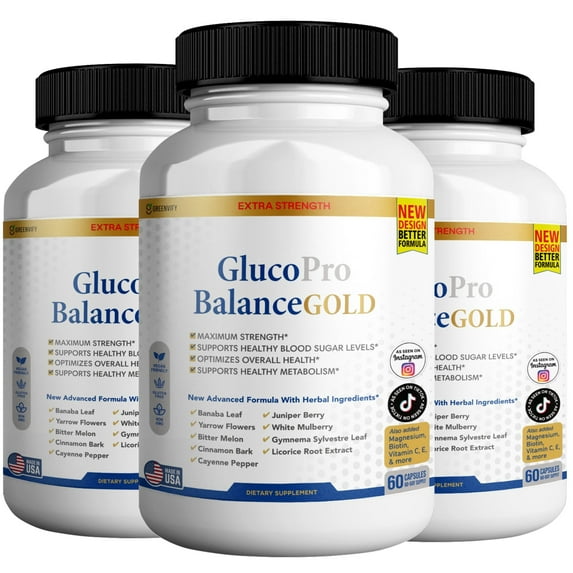 Gluco Pro Balance Gold – All-Natural Maximum Strength Formula to Support Healthy Blood Sugar Levels – 180 Capsules