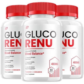 Gluco Renu Capsules GlucoRenu Pills Advanced Supplement, All Natural, Gluo Renew Maximum Strength Formula, Glycogen Support, 3 Pack, 180 Capsules