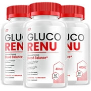 Gluco Renu Capsules   GlucoRenu Pills Advanced Supplement, All Natural, Gluo Renew Maximum Strength Formula, Glycogen Support, 3 Pack, 180 Capsules