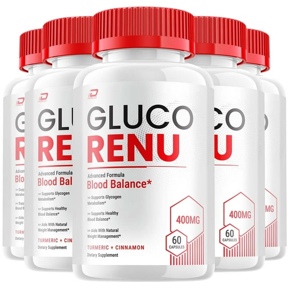 Gluco Renu Capsules – GlucoRenu Pills Advanced Supplement, All Natural, Gluo Renew Maximum Strength Formula, Glycogen Support, 5 Pack, 300 Capsules