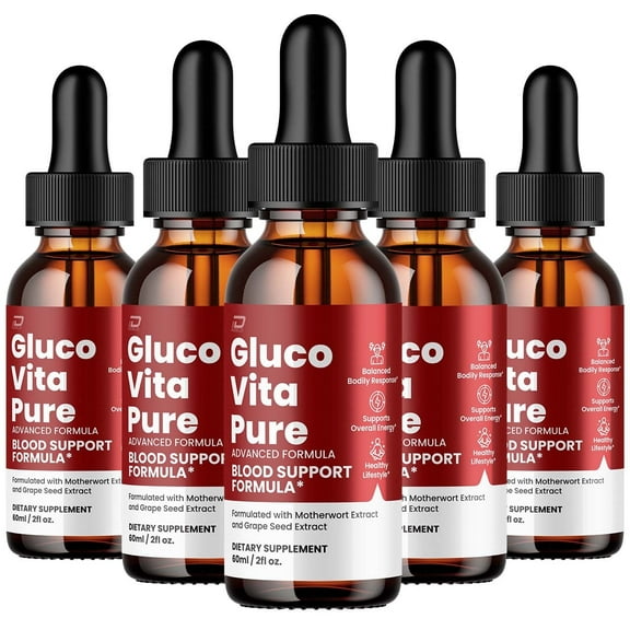 Gluco Vita Pure Drops Healthy Formula - GlucoVita Pure Liquid All Natural Healthy Levels, Extra Strength, GlucoVitaPure Reviews, 5 Pack, 5 Month Supply
