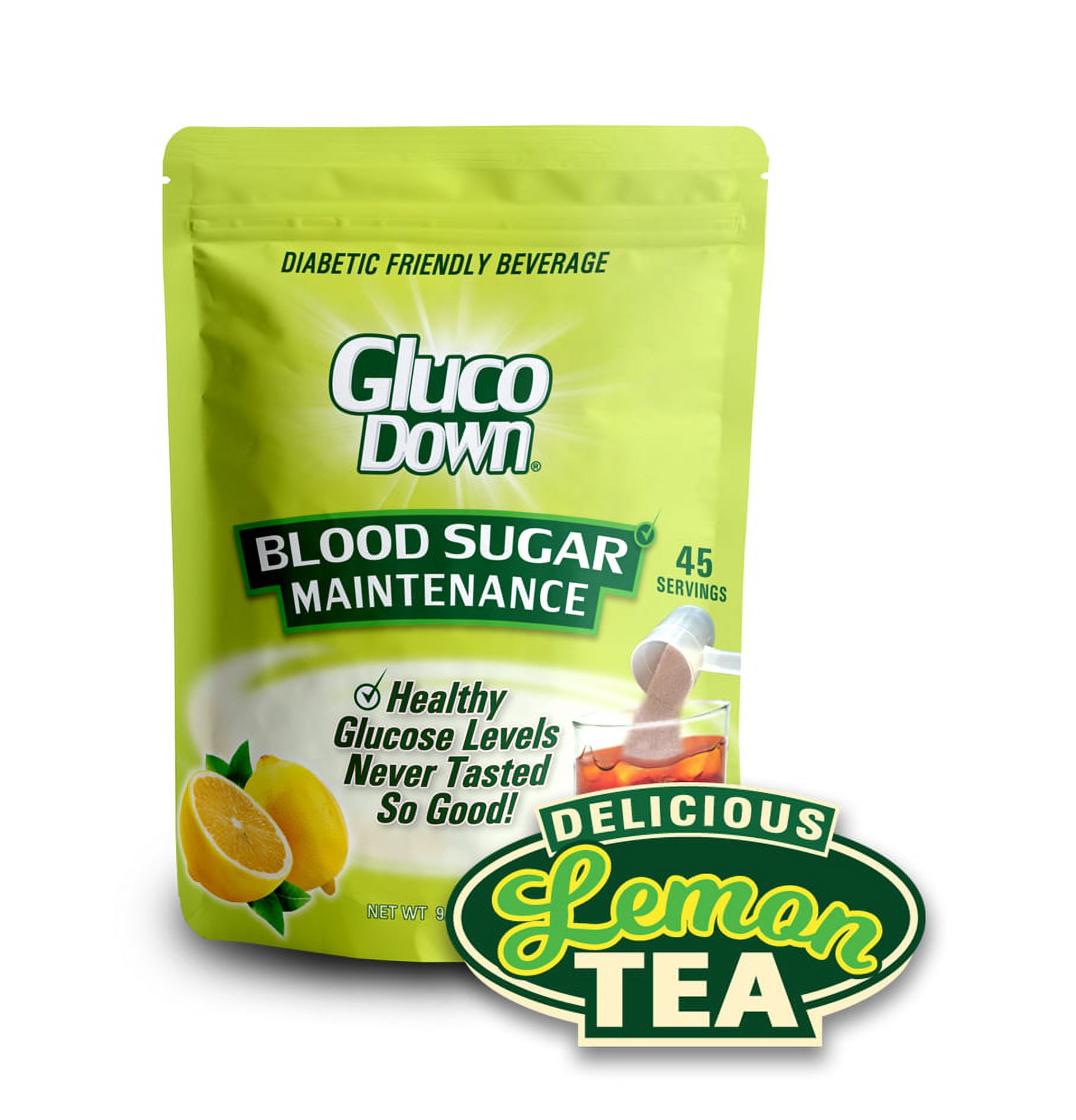 GlucoDown Diabetic Friendly Beverage, Delicious Lemon Tea (45 Servings). - image 1 of 4