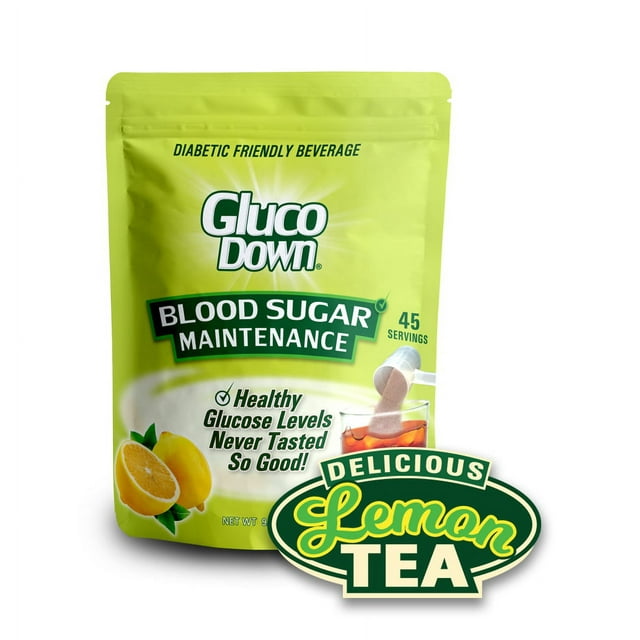 GlucoDown Diabetic Friendly Beverage, Delicious Lemon Tea (45 Servings).