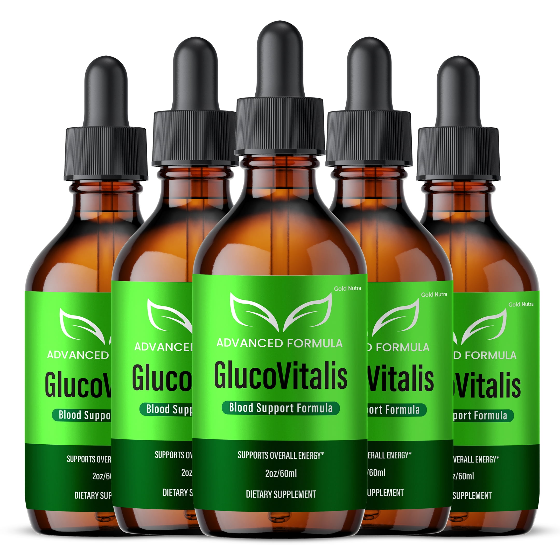 GlucoVitalis Drops Liquid Supplement, GlucoVitalis Supplement, All Natural Formula for Men and Women, Made in USA, Extra Strength (5 Pack)
