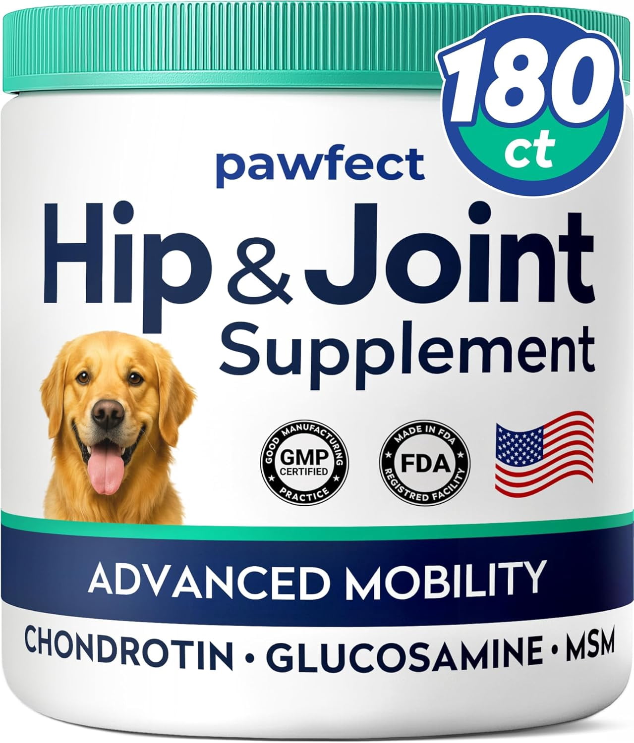 Glucosamine Chews for Dogs & Picky Eaters - Hip and Joint Chews for Dogs with Chondroitin, MSM & Omega-3 Fish Oil - Dog Supplement for Joint Pain Relief - Chicken Flavor - Made in USA - 180 Count