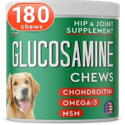 Glucosamine Chews for Dogs & Picky Eaters - Hip and Joint Chews for Dogs with Chondroitin, MSM & Omega-3 Fish Oil - Dog Supplement for Joint Pain Relief - Chicken Flavor - Made in USA - 180 Count
