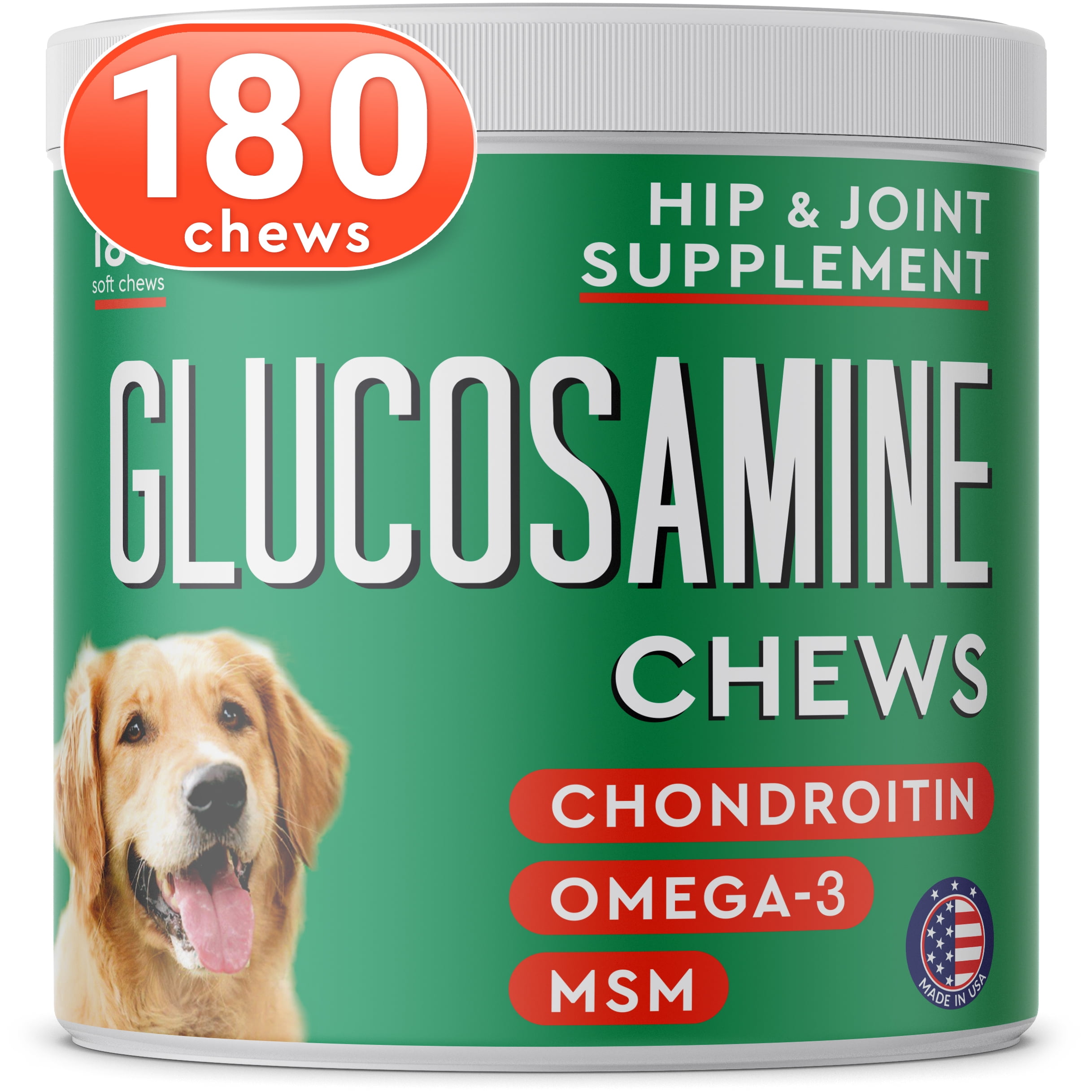 Glucosamine Chews for Dogs & Picky Eaters - Hip and Joint Chews for Dogs with Chondroitin, MSM & Omega-3 Fish Oil - Dog Supplement for Joint Pain Relief - Chicken Flavor - Made in USA - 180 Count