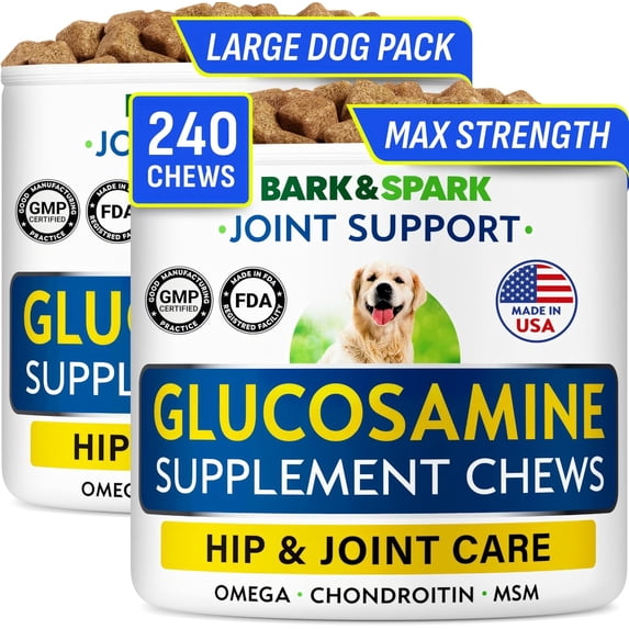 BARK&SPARK Glucosamine Chondroitin Dog Hip & Joint Supplement - Joint Pain Relief - Hip & Joint Chews for Dogs - Joint Support Large Breed - Senior Doggie Vitamin Pills Joint Health - 240 Treats