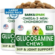 BARK&SPARK Glucosamine Chondroitin Dog Hip & Joint Supplement - Joint Pain Relief - Hip & Joint Chews for Dogs - Joint Support Large Breed - Senior Doggie Vitamin Pills Joint Health - 240 Treats