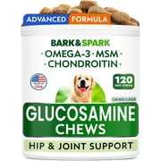 BARK&SPARK Premium Glucosamine Chews for Dogs - Dog Supplements for Hip and Joint with Chondroitin, MSM & Omega-3 Fish Oil - Joint Pain Relief & Large Small Breed - 120 Treats - Chicken - made in USA