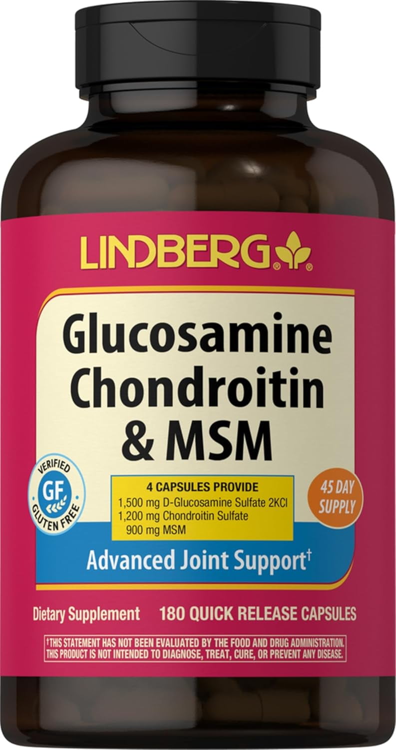 Glucosamine Chondroitin MSM Capsules | 180 Count for Men and Women | by Lindberg