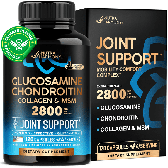 Glucosamine , Chondroitin , MSM , Collagen - 2800 mg Joint Support Supplement - Made in USA - FSA HSA Eligible - Cartilage Health, Mobility & Strength - Flexibility Nutritional Vitamins, 120 Capsules