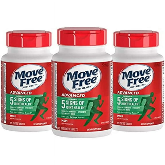 Glucosamine Chondroitin & MSM Joint Health Supplement, Move Free Advanced Joint Support Tablets For Men & Women (120cnt box)(3 pack), Supports Mobility Flexibility Strength Lubrication & Comfort