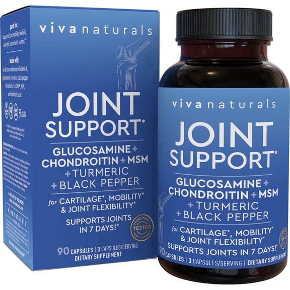 Viva Naturals Joint Support*, Glucosamine+ Chondroitin + MSM, 90 Capsules, for Joint Mobility, Flexibility & Strength