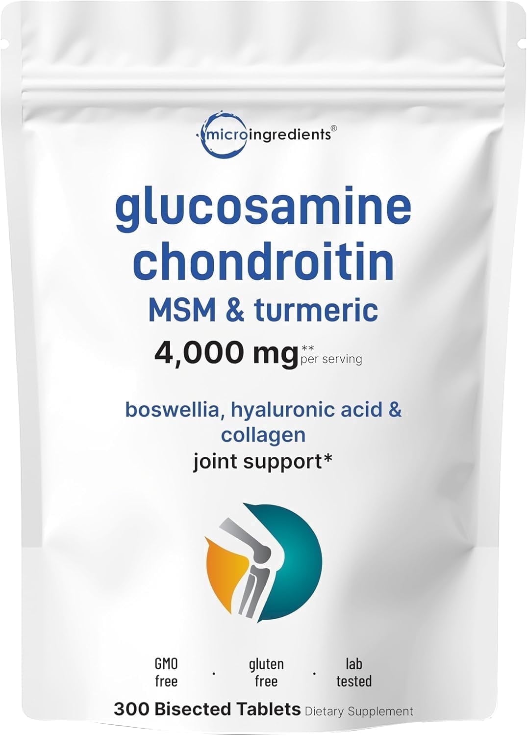 Micro Ingredients Glucosamine Chondroitin MSM & Turmeric 4,000mg, 300 Bisected Tablets | 7-in-1  Formula for Joint Health & Mobility Support