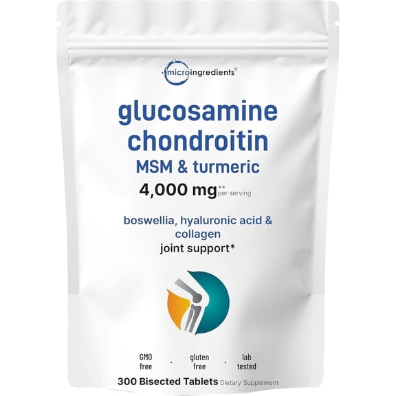 Micro Ingredients Glucosamine Chondroitin MSM & Turmeric 4,000mg, 300 Bisected Tablets | 7-in-1  Formula for Joint Health & Mobility Support