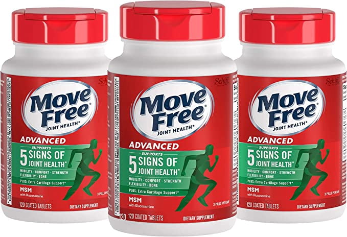 Glucosamine & Chondroitin Plus MSM Advanced Joint Health Supplement Tablets, Move Free (120 Count In A Box) (3 Pack Case), Supports Mobility, Flexibility, Strength, Lubrication and Comfort*