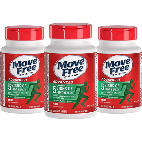 Glucosamine & Chondroitin Plus MSM Advanced Joint Health Supplement Tablets, Move Free (120 Count In A Box) (3 Pack Case), Supports Mobility, Flexibility, Strength, Lubrication and Comfort*