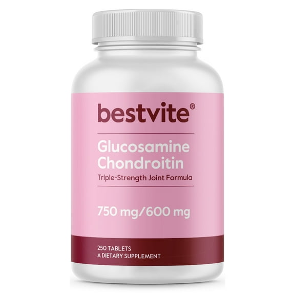 Glucosamine & Chondroitin Sulfate 750/600 Triple Strength (250 Tablets)-Joint Support-No Stearates-Gluten Free