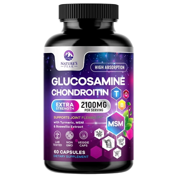 Glucosamine Chondroitin & MSM 2100mg - 3x Strength Joint Support Supplement for Mobility & Comfort - Glucosamine Complex with Turmeric, Boswellia, Bromelain & Quercetin - Bottled in USA - 60 Capsules