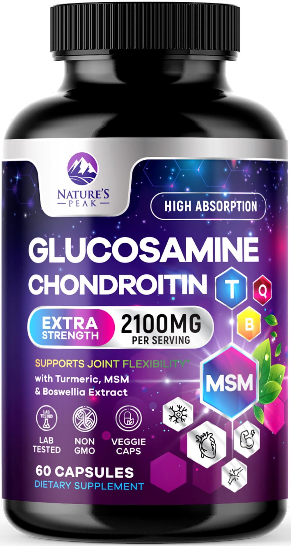 Glucosamine Chondroitin Joint Complex - 2100mg per Serving - Extra Strength Joint Support with MSM, Turmeric & Boswellia - Supports Cartilage, Joint Health & Flexibility - Bottled USA - 60 Capsules